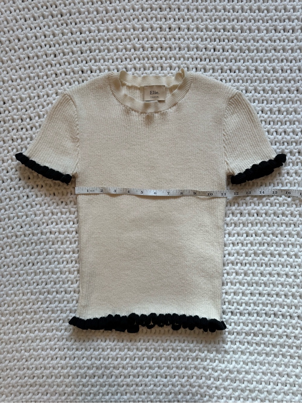 Tahari Cream Ruffle-Trim Knit Top - Picture 6 of 6